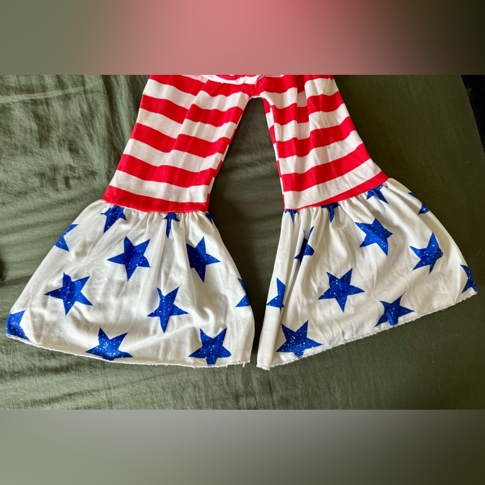 Toddler 3T Stars & Stripes Bell-Bottom Outfit – Red White Blue Patriotic Set - Picture 2 of 5